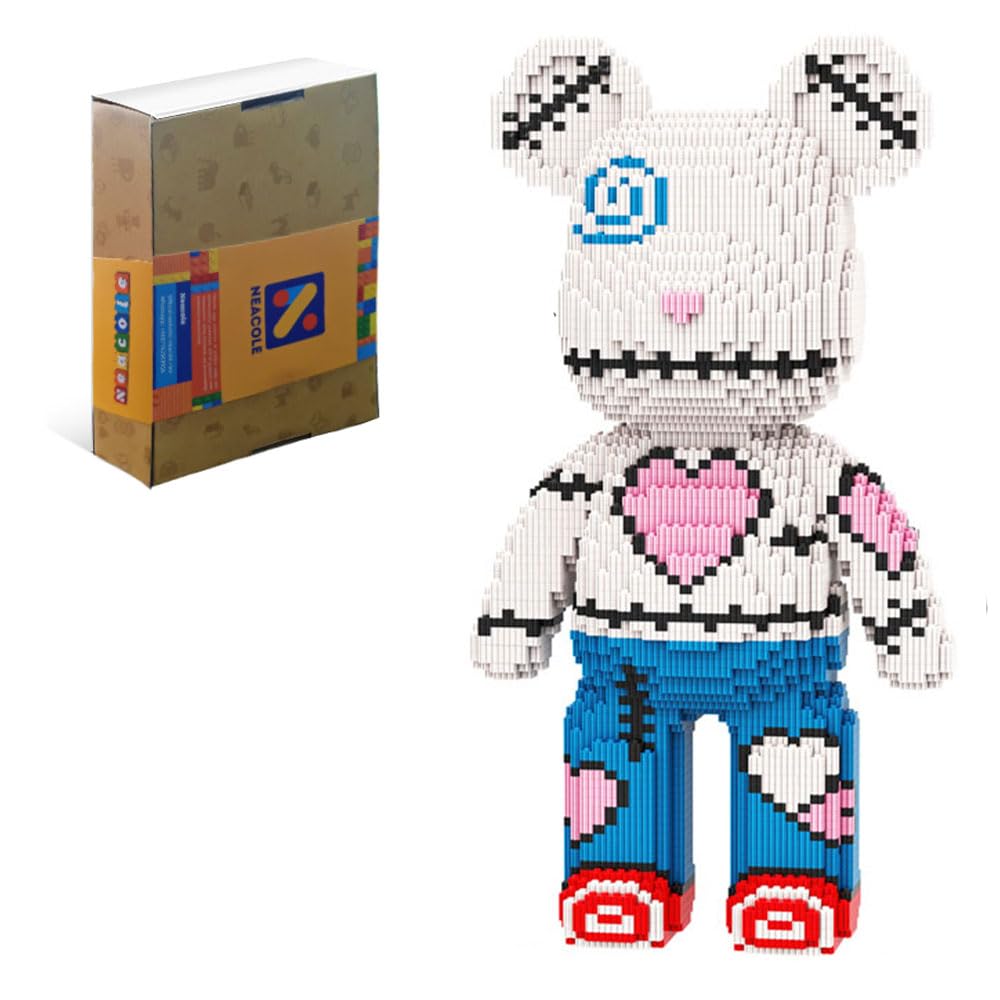 Neacole Bear Building Blocks (7220PCS) 43/46CM Bear Building Bricks, Micro 3D Animal Building Blocks for Adults & Kids,Home & Office Decor, Birthday & Valentine's Day Gifts (Love Patchwork Bear)