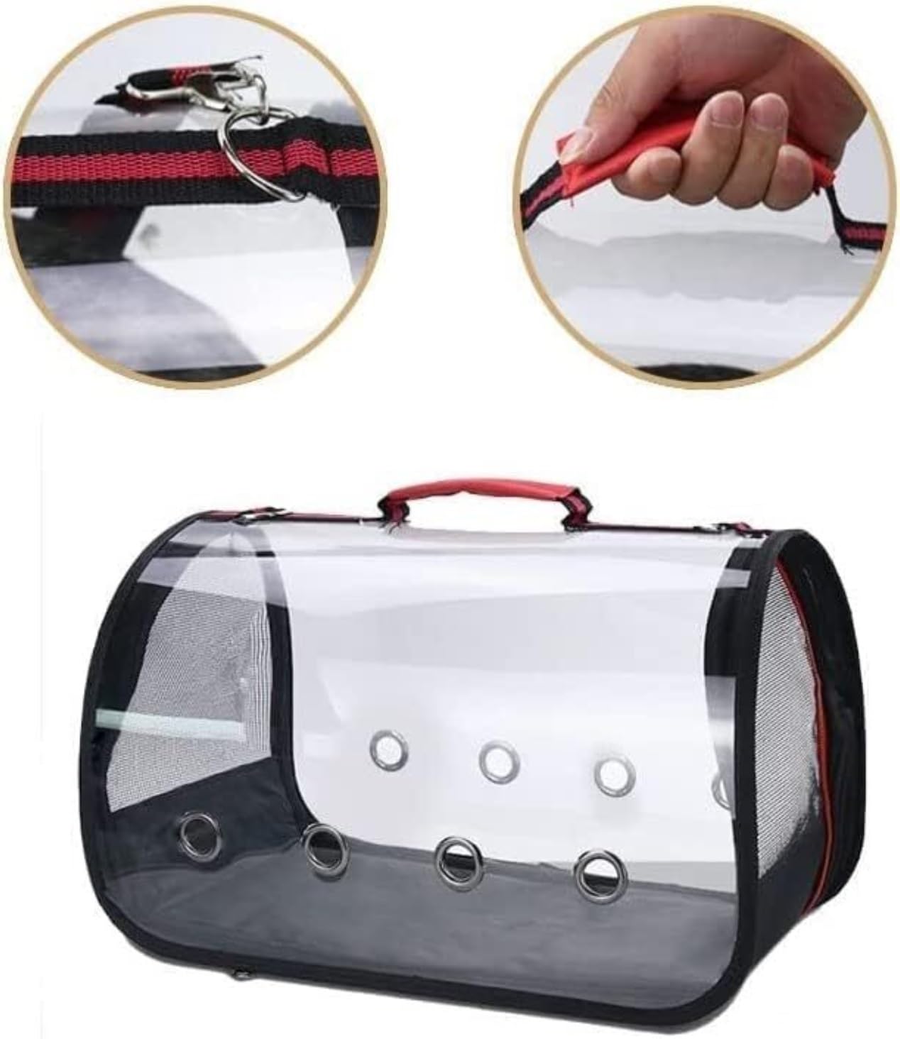 Jaula de pájaros, Jaulas Portátiles para Pájaros, Portador Transparente para Pájaros, Jaula para Pájaros De Viaje Transpirable, Portador Ligero para Casa De Pájaros Perchas de Descanso(Black,M)