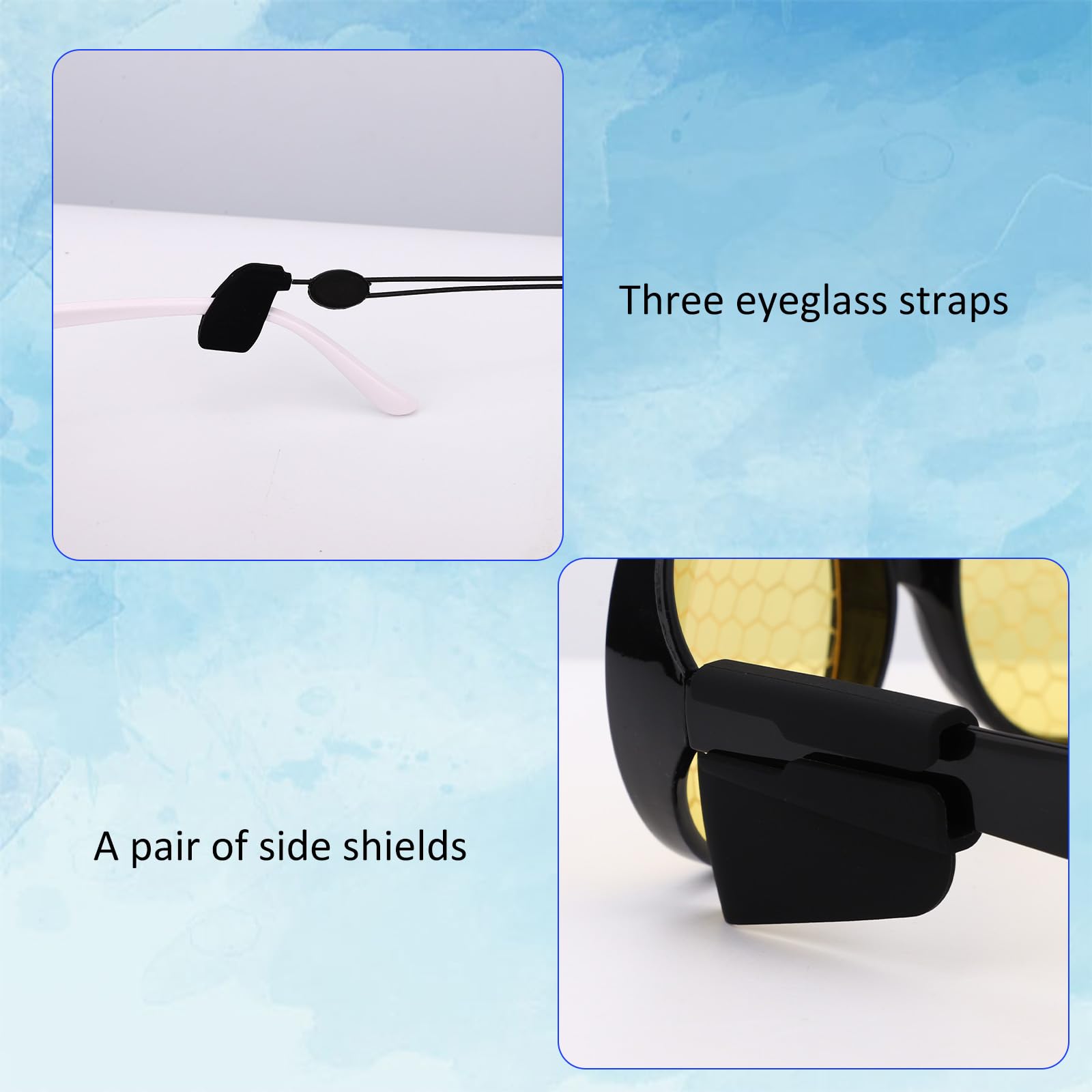 2 Sztuki Inteligentnych Osłon Bocznych do Okularów z 3 Paskami, Silikonowymi Ochraniaczami Bocznymi i Paskami Mocującymi Kompatybilne z Okularami Ray-Ban Meta Wayfarer/Skyler