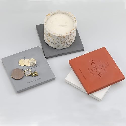 Miniatura 4 de FREELOVE Portavasos de cemento para bebidas, juegos de 4, posavasos hechos a mano de barra de hormigón natural para protección de mesa, adecuado