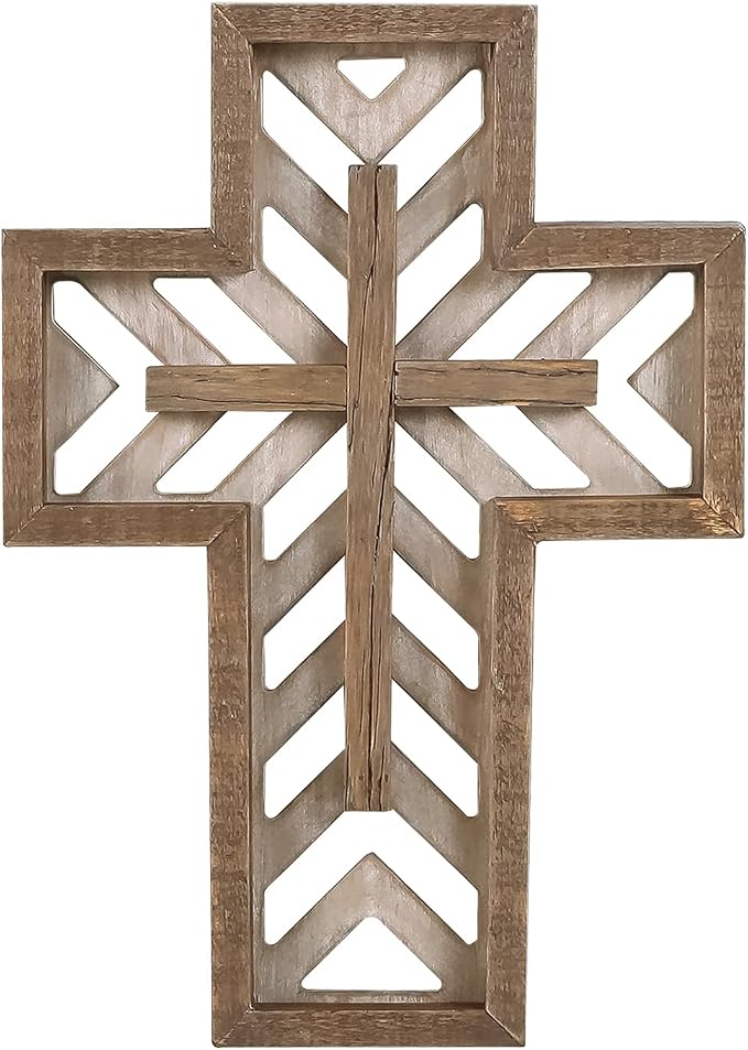 Crucifix Wall Cross - 12 Inch Handmade Unique Rustic Wooden Catholic Spiritual Art Church Home Room Decor - Brown