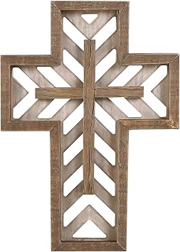 NIKKY HOME Crucifix Wall Cross - 12 Inch Handmade Unique Rustic Wooden Catholic Spiritual Art Church Easter Decor - Brown