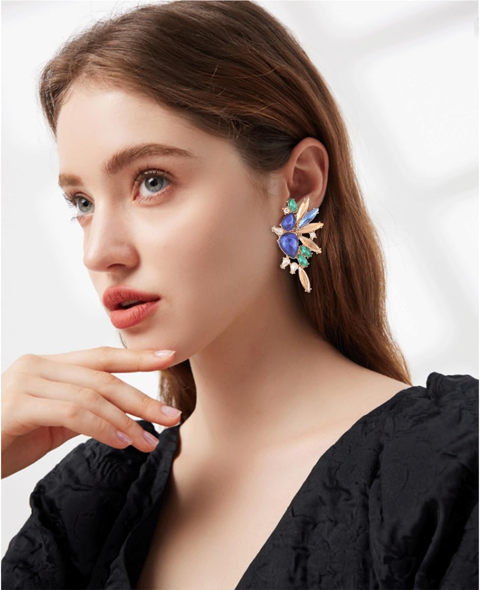 Vintage Rhinestone Statement Earrings Retro Big Cluster Crystal Drop Dangle Earrings for Women - Image 2