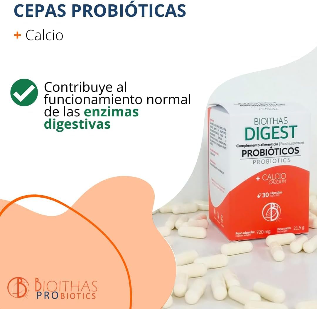 DIGEST - Probióticos Intestinales y Calcio [Cepas seleccionadas mediante Estudios Clínicos] Salud Digestiva,Diarrea,Colón Irritable,Hinchazon Abdominal. 90 Cápsulas