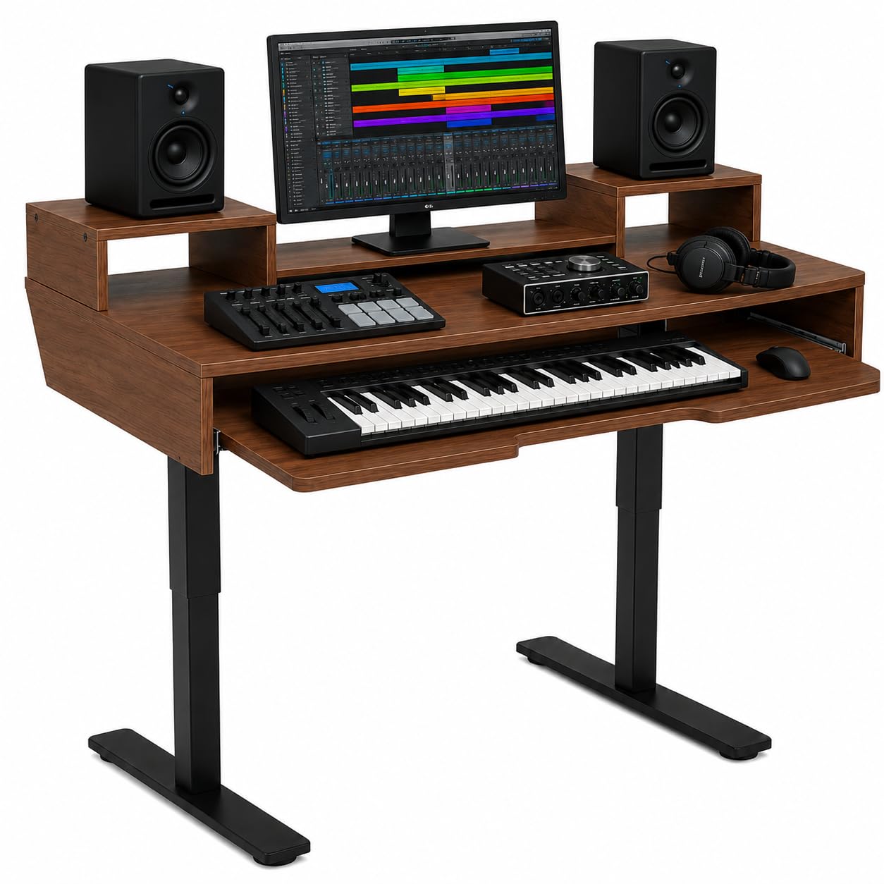 Timber Acoustics® StudioPad Riser Height Adjustable Music Production Desk, Ergonomic Sit-Stand Workstation Designed for Music Producers, Studios, Home Setups & Creative Professionals (Brown Oak)-image-6