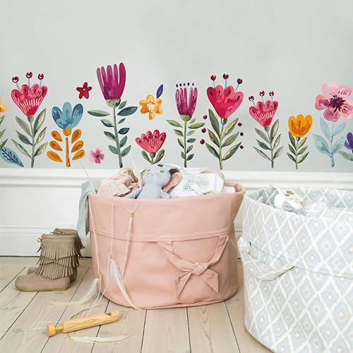 Calcomanías de pared de flores para dormitorio de niñas, calcomanías de arte de pared para niños, para aula, guardería, sala de juegos, decoración