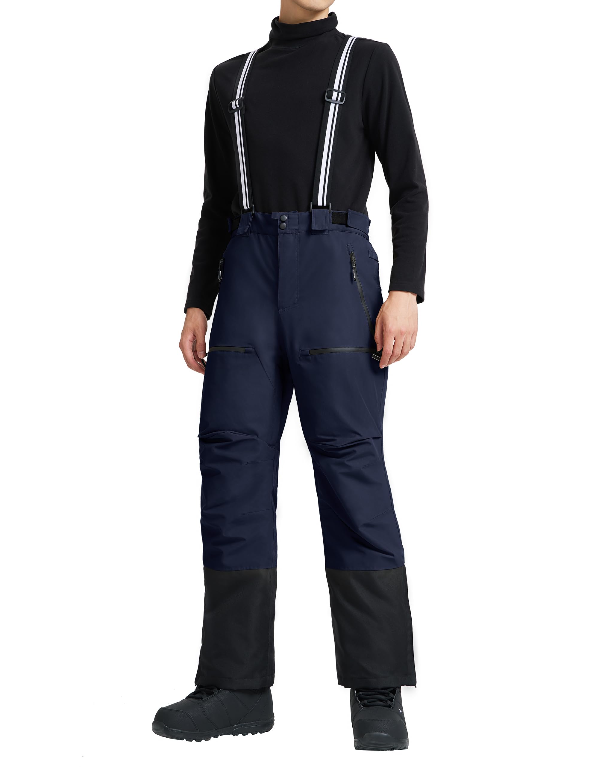 Pioneer Camp Pantaloni da sci da uomo foderati con bretelle, pantaloni da sci, pantaloni da neve, pantaloni da snowboard, pantaloni per attività all'aperto, blu, M