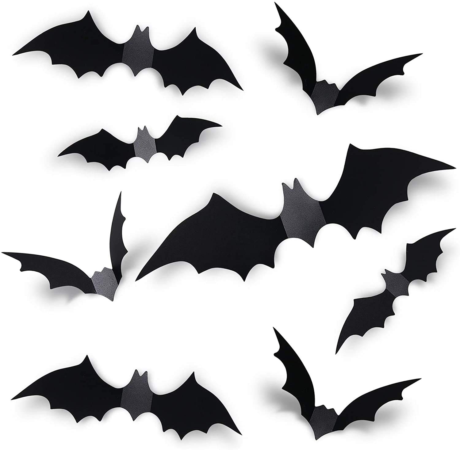 60PCS Halloween 3D Bats Decoration 2025 Upgraded, 4 Different Sizes Realistic PVC Scary Black Bat Sticker for Home Decor DIY Wall Decal Bathroom Indoor Hallowmas Party Supplies