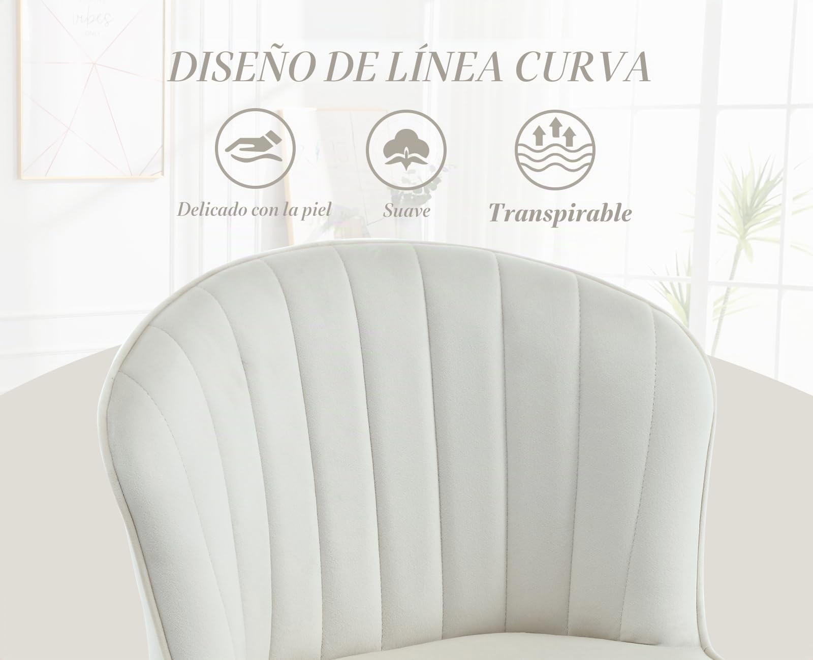 Ya-Home Juego de 2 Sillas de Comedor Moderno de Terciopelo con Asiento Tapizado, Sillas de Cocina Nórdico con Patas de Metal, Sillas Tocador para Salon/Restaurante,Beige | Asiento Tapizado de Terciopelo, Pata Metal Antideslizante, Respaldo Curvo, Cojin Gr