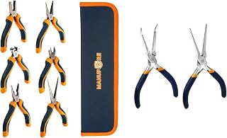 MANUFOREMini Pliers Bundle Set – Needle Nose Pliers (Straight & 45° Bent) and 6-Piece Precision Mini Pliers Kit with Canvas Pouch, Non-Slip Grip, for Electronics, Jewelry, DIY & Small Repairs