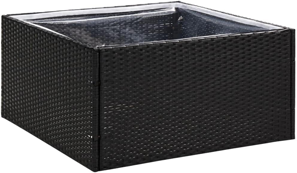 Square Garden Planter, Black PE Rattan, Powder-Coated Steel, 31.5x31.5x15.7 inch, Outdoor Planter Box for Patio, Balcony, Terrace, Raised Garden Bed
