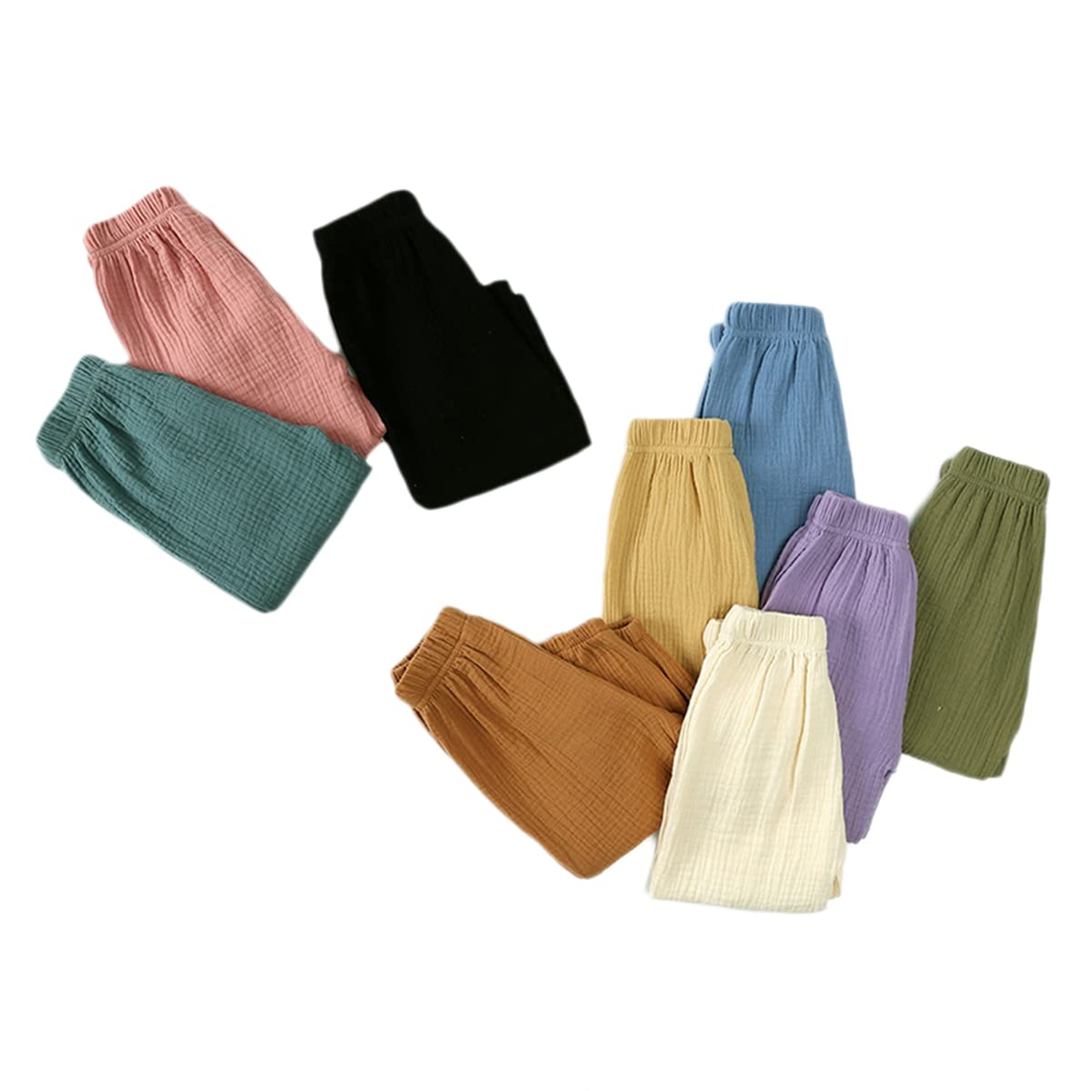 Confezione da 2 pantaloni estivi unisex per bambini, in cotone e lino, leggeri, traspiranti, anti zanzare, pantaloni casual