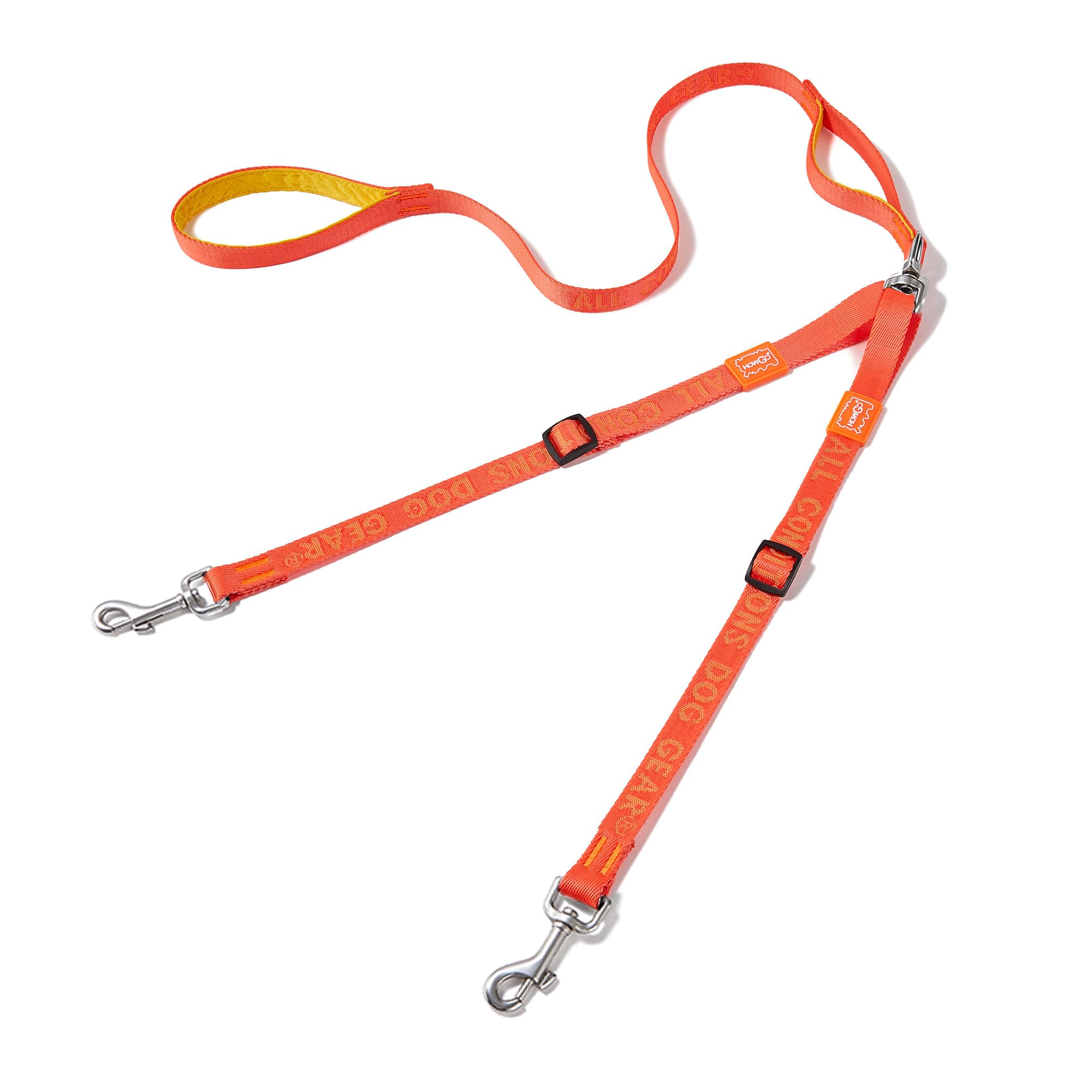HOWGO Double Dog Leash, No Tangle 360° Swivel, Adjustable Two Padded Handles, Double Clip Dog Leash Coupler Splitter Breeds (Orange, 4/5'' x 4.8 FT, Std)