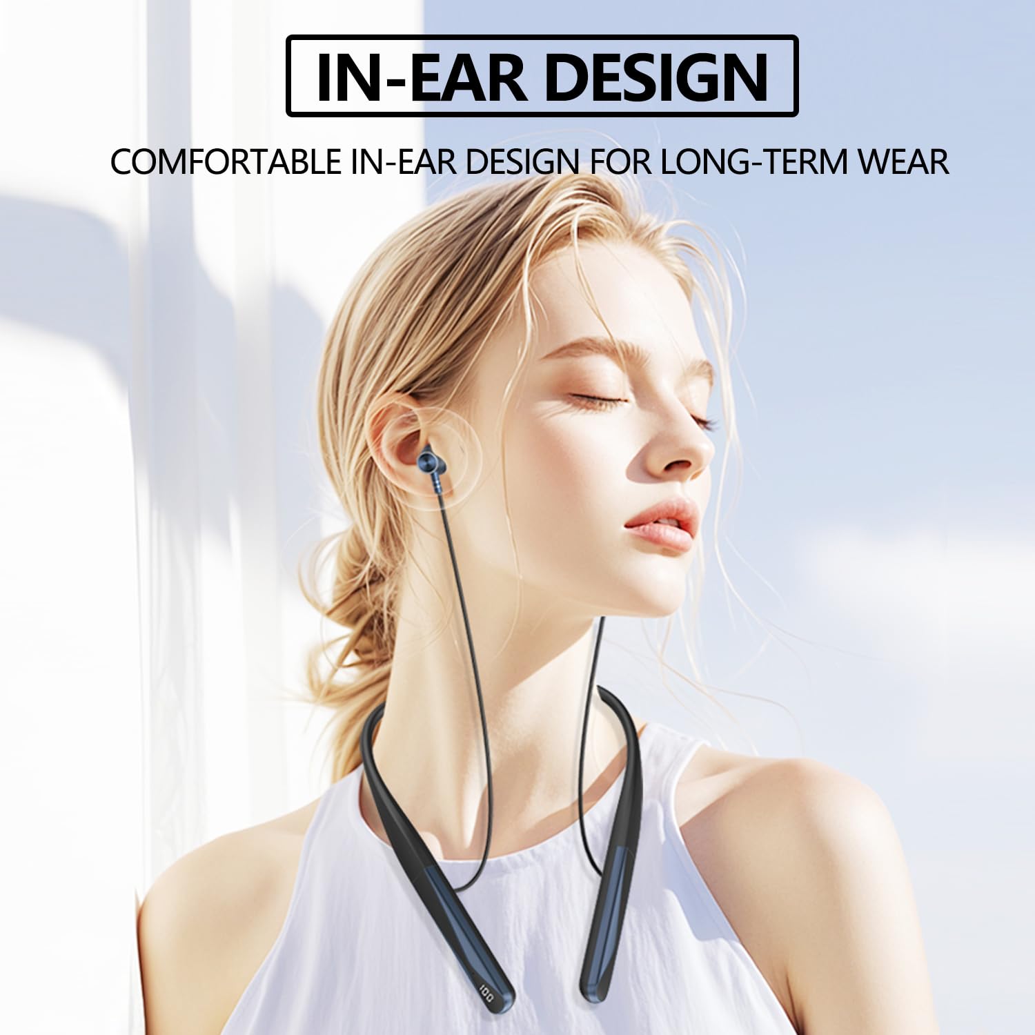 LANDIBO Auricolari sportivi wireless, Bluetooth 6.0, con archetto da collo per 35 ore di riproduzione, display di alimentazione a LED, auricolari avvolgenti per il collo con controllo vocale AI, per