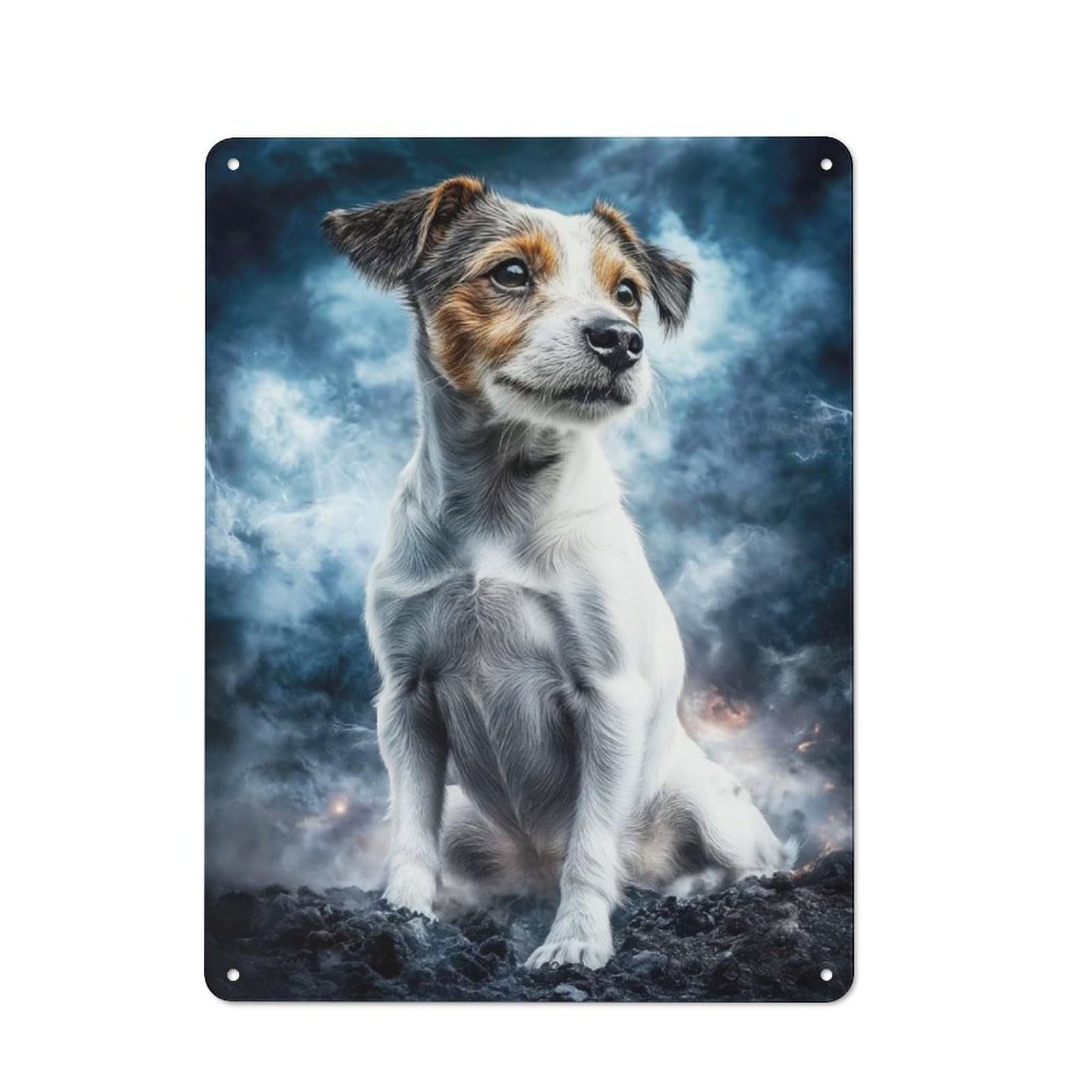 Junmoney Jack Russell Terrier In Storm For Café Or Restaurant, Vintage Metal Sign 40X30cm, For Vintage Wall Decor Fans, For Cafés, Pubs And Restaurants