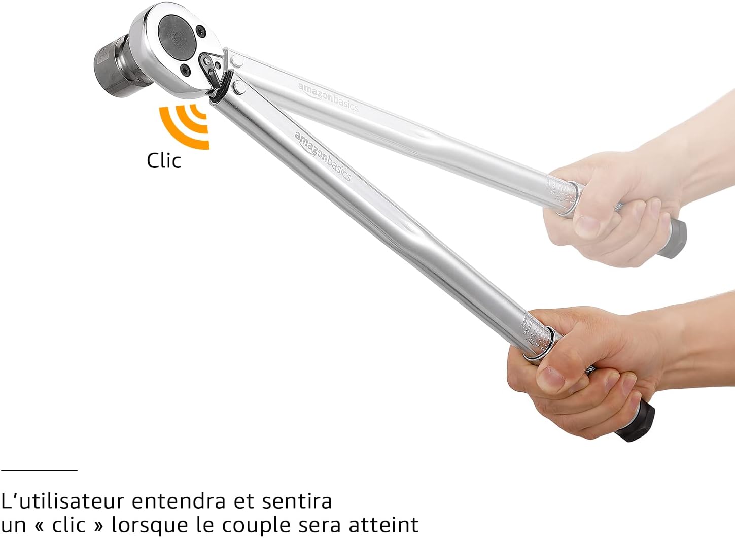 Illustration of torque wrench clicking when torque is reached