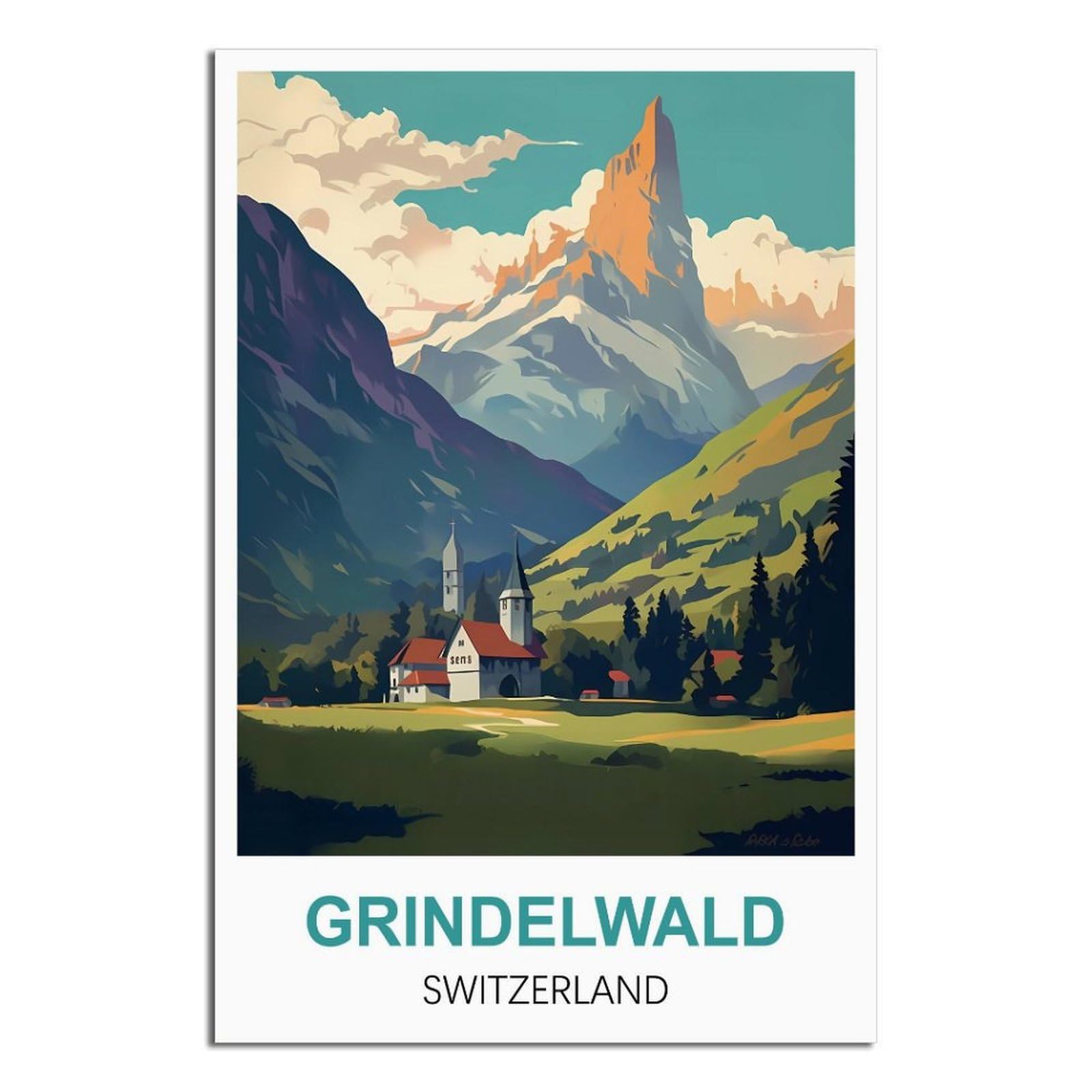 EZMLFA 5D Diamond Art Kits for Beginner，Grindelwald Switzerland,Diamond Picture Art for Beginner, DIY Gem Cross Stitch Creative Gift Home Wall Decor 30x40cm