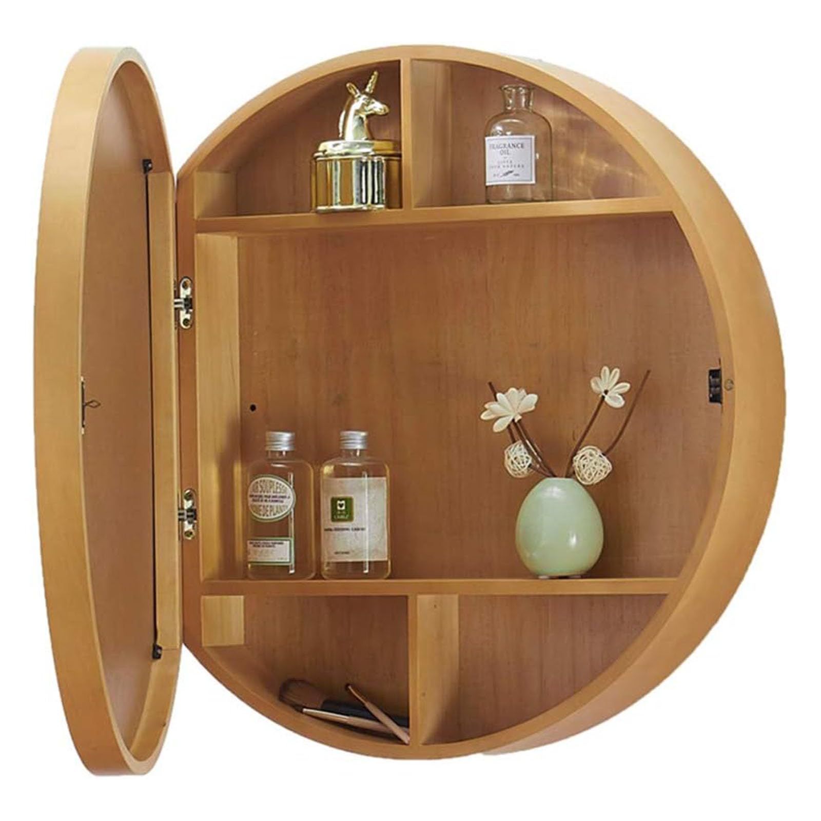 FGXHHS Solid Wood Round Cabinet, Sliding Wall Storage with Large Vanity Mirror, Stylish Medicine Cabinet for nized Decor