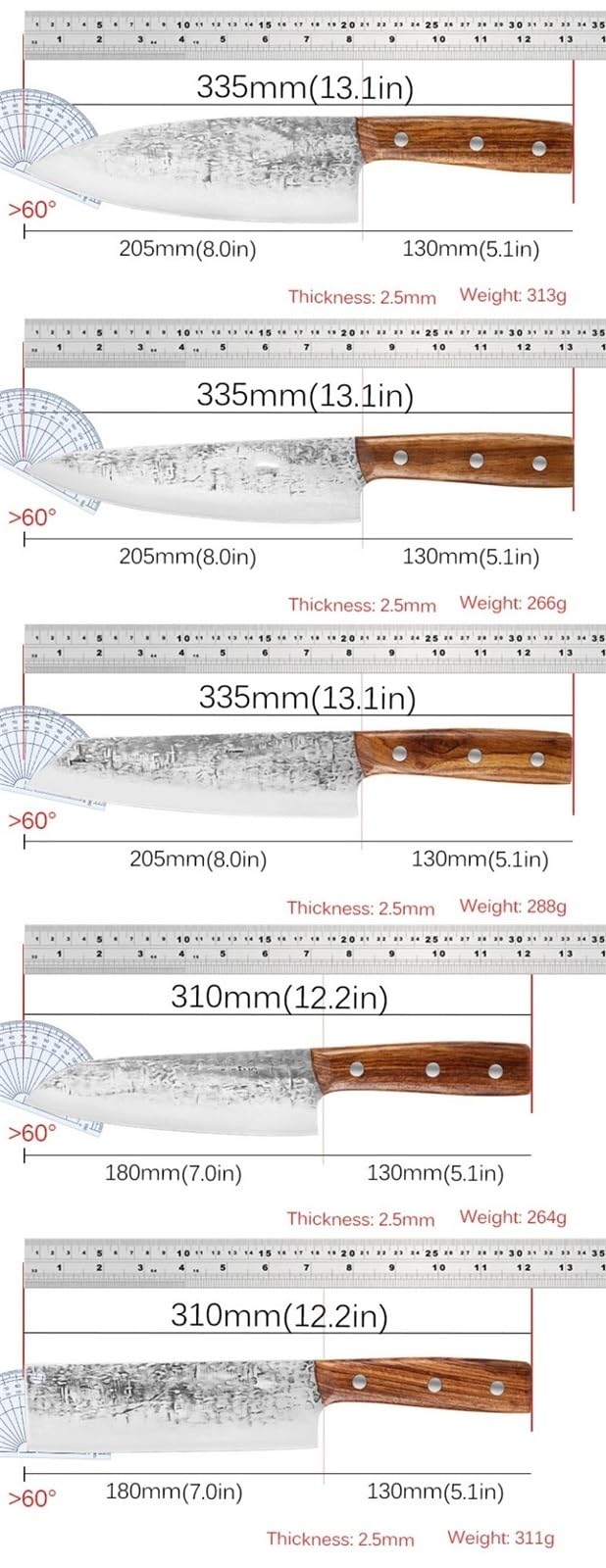 Cuchillos for salmón, juego de 1 a 5 cuchillos japoneses, forjados, for filetear sushi, rebanar, cocina, cuchillo de carnicero(A5)