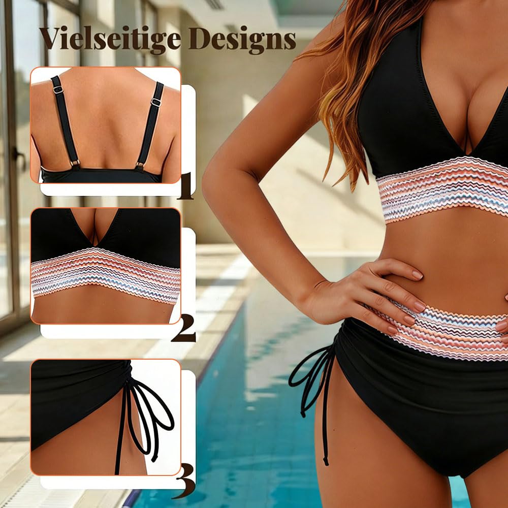 TBLMPNE Bikini Damen Set Bauchweg Sexy V Ausschnitt Badeanzug High Waist Push Up Zweiteiliger Badeanzüge Bikinis Swimsuit
