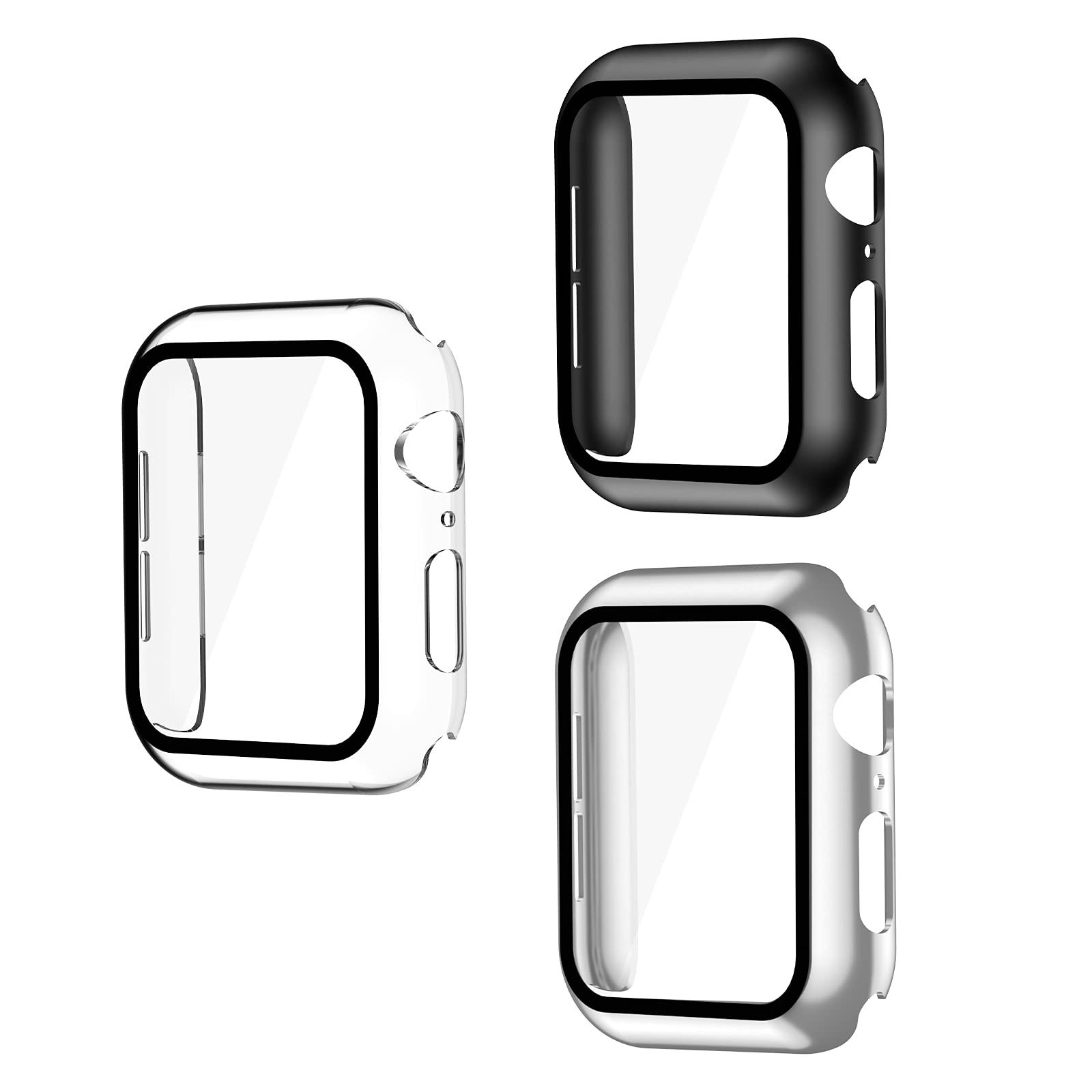Smiling 3 Pack Case Compatible with Apple Watch Series 6/SE/Series 5/Series 4 40mm with Built in Tempered Glass Screen Protector- All Around Hard PC Case Overall Protective Cover(Clear/Black/Sliver)