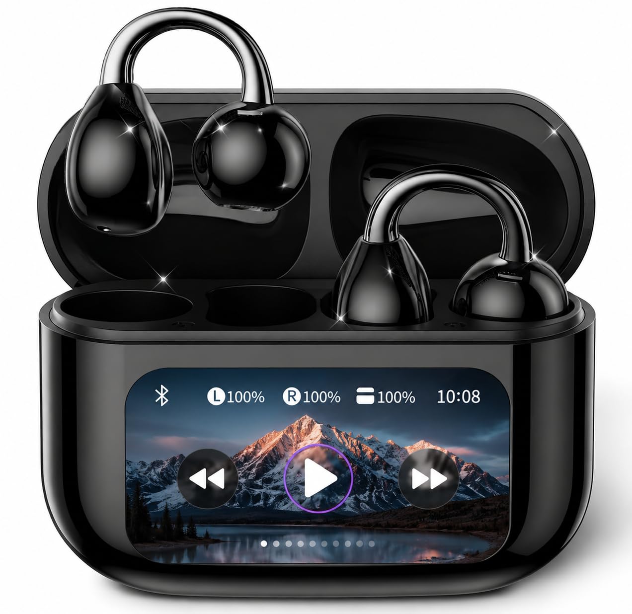 M100 pro LCD Touch Screen Earclip TWS Earphones ENC Noise Cancelling HD BT Call Bluetooth Headset-image-4