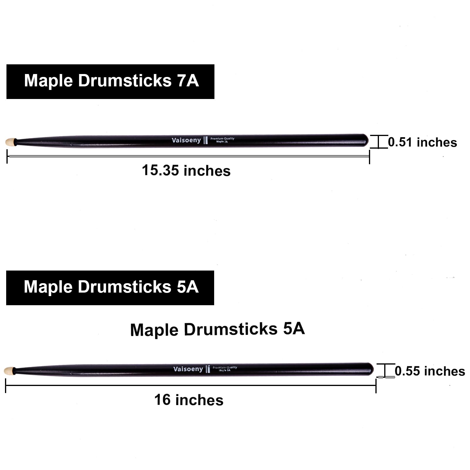 Vaisoeny Drum Sticks, Drum Sticks 7A Lacquered Classic Hard Maple Wood - Image 2