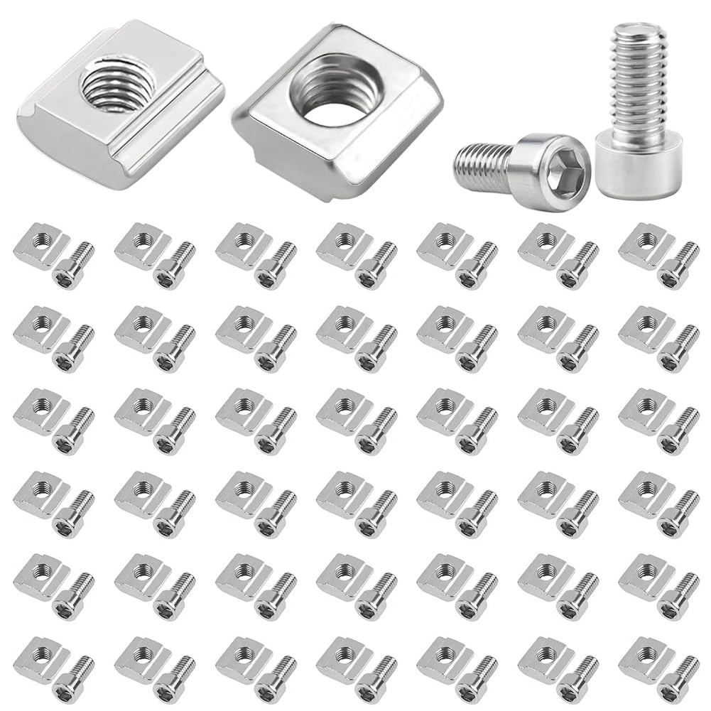 50 pezzi di pietre per scanalatura M5 con vite, in acciaio inox T scanalatura 6 serie 2020 T dadi tipo B, vite a esagono incassato, set di connettori a T, dado a martello per scanalatura di estrusione