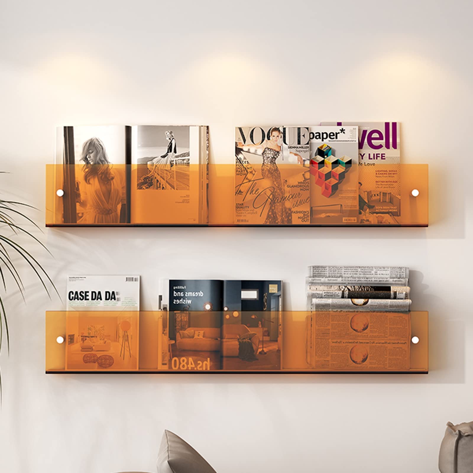 Présentoir à brochures/dépliants en Acrylique, Porte-revues, présentoir à catalogues, présentoir à journaux, Organisateur pour événements et magasins, Orange - Longueur 100 cm/39,4 Pouces