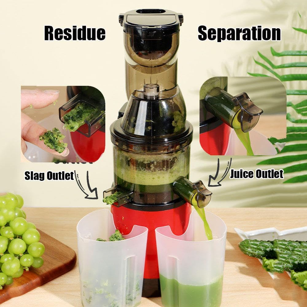 Estrattore di Succo a Freddo Masticatore Automatico 500W Nuovo Design dell'Imbuto Alimentazione con Tecnologia Efficiente Separazione della Polpa Filtrazione senza Tritatura ad Alta Capacità red