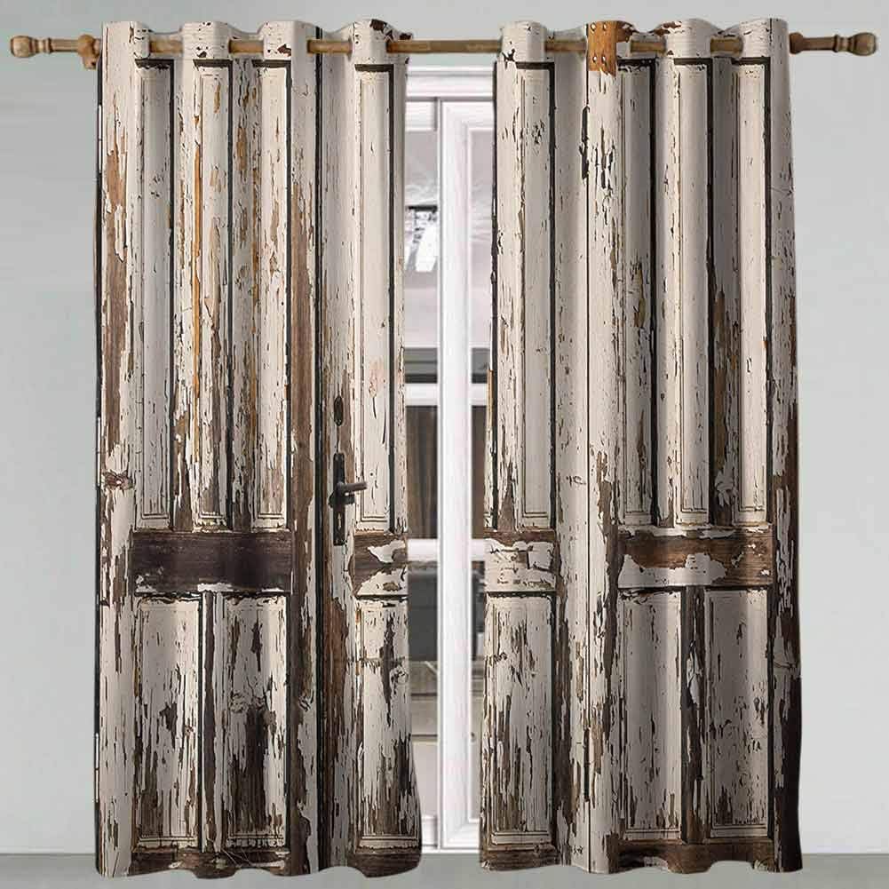 DEOUFIA Rustic Distressed Hardwood Window Curtain Panel, Vintage Vertical Old Planks Blackout Window Treatments, Grommet Window Curtain, for Bedroom