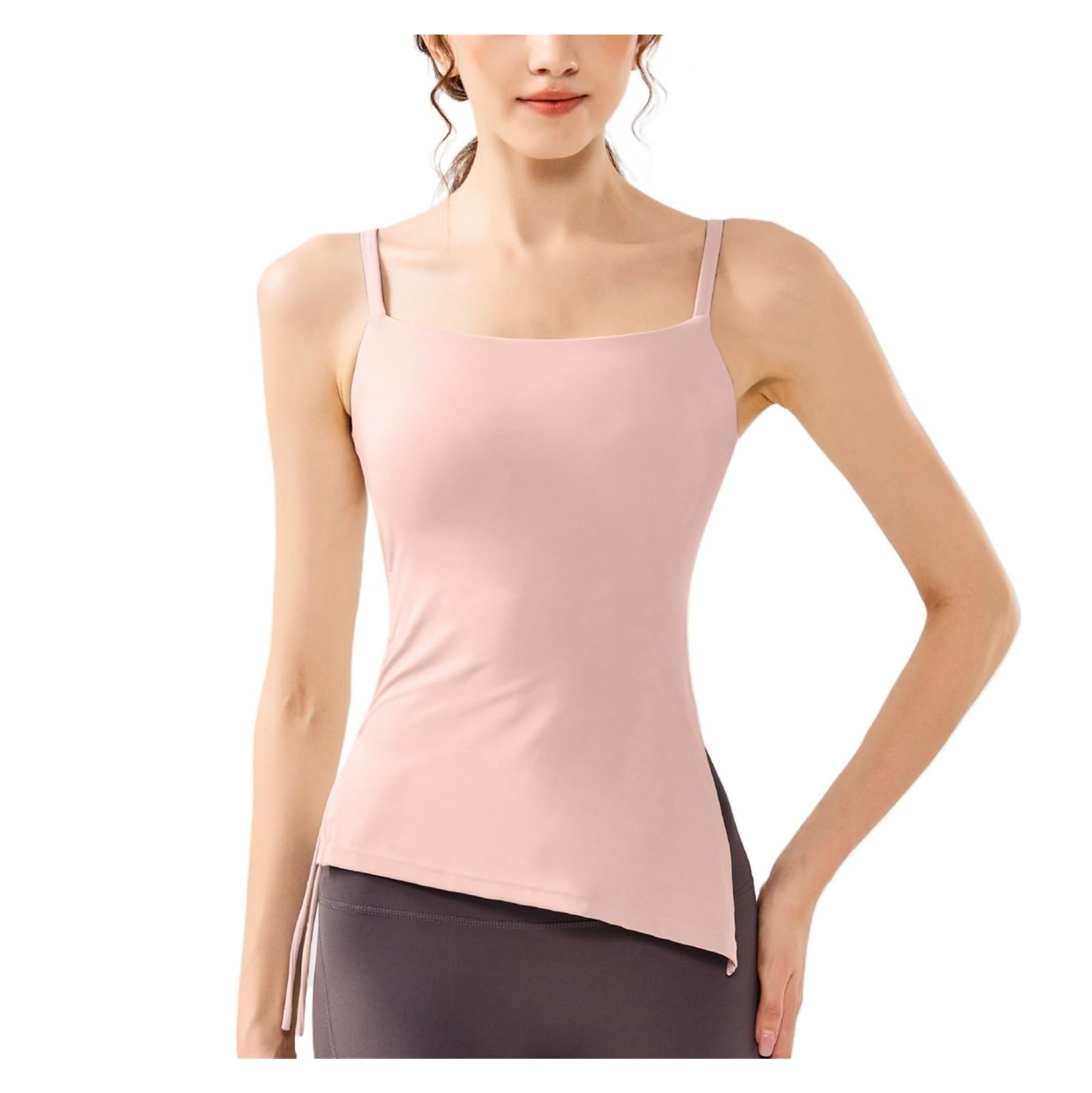 T-Shirts de Sport Femme Cordon de serrage plissé vêtements de Yoga femmes mince haut de fitness femmes coussinets de poitrine fixes jarretelles sport débardeur été gymnase Manches Longues pour Sport F