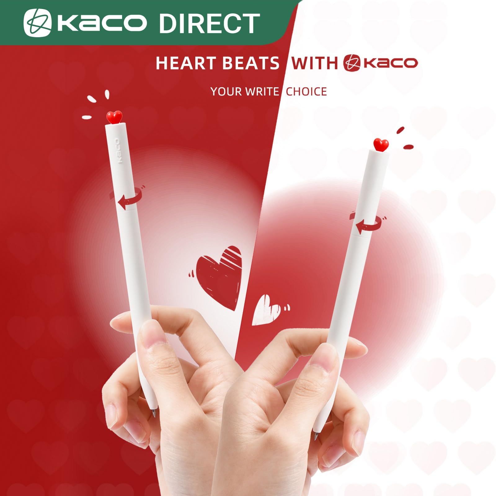 Kaco FIRST Gel Pens Cute Stationery, Pack of 2 Pieces Heart Pen Set with Extra 4 Black Refills (): 2 White