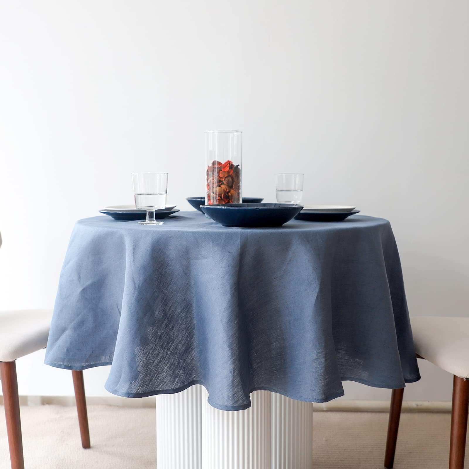 Simple&Opulence Textured Tablecloth 100% Linen Table Cloth, Kitchen Dinning Tabletop Decoration, for Outdoor and Indoor Use (Round Classic Blue, 60")