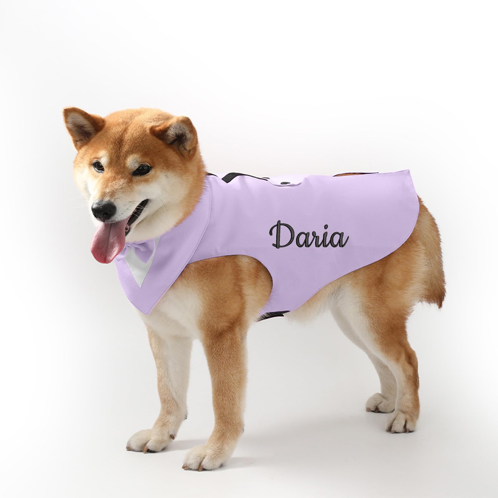 Personalised Dog Tuxedo Bow Tie Suit,Custom Clothing & Accessories For Dogs With Embroidered Name,Dog Costume For Dogs Birthday Halloween Wedding Party (Light Purple(Suit))