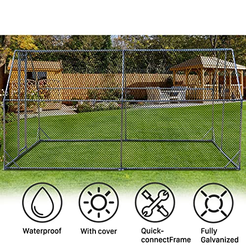 Large Metal Chicken Coop Walk-In Poultry Cage Hen Run House Rabbits Habitat Cage Flat Roofed Cage With Waterproof And Anti-Ultraviolet Cover For Outdoor Backyard Farm Use #TOP2