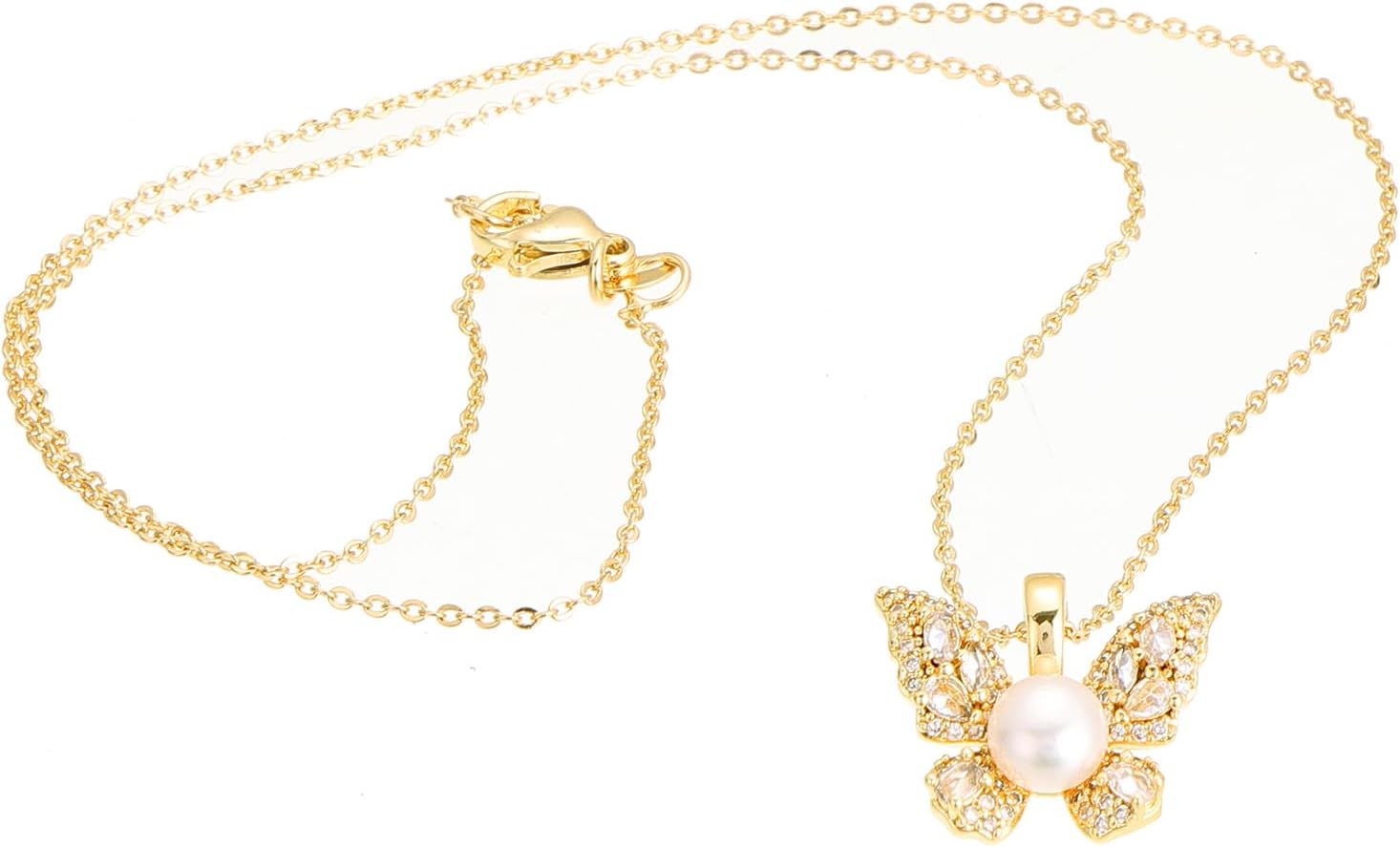 Gold Necklace for Women, 14K Gold Plated Butterfly Pendant Irregular Baroque Star Charm Pearl Pendant Necklace Trendy Cute Dainty Jewelry for Gift