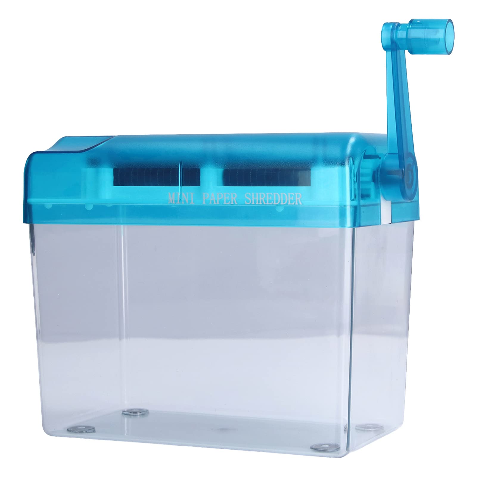 Respicefinem Mini Manual Shredder Blue ABS Space Saving Easy Fully Transparent Nonslip Design Ideal for Desktop Use Can Shred A6 Paper and Folded A4 Paper