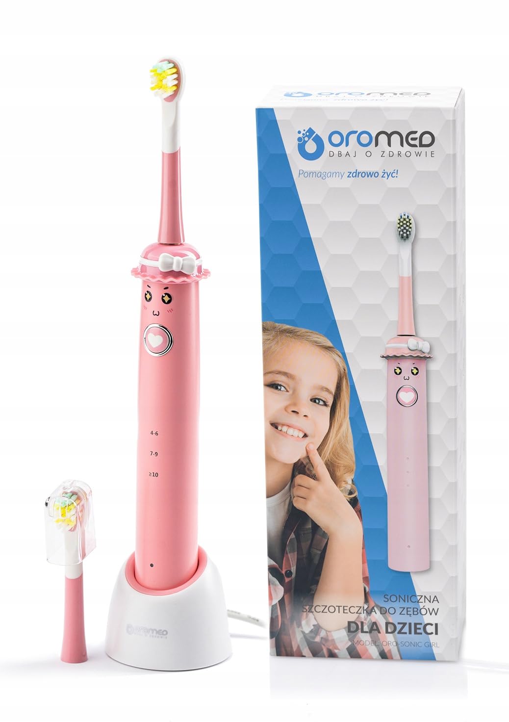 OROMED ORO-SONIC GIRL Schallzahnbürste für Kinder ab 4 Jahren, mit mittelweichen Borsten, 3 Reinigungsmodi, 18.000 Bewegungen/Min., Timer, Akku bis 40 Tage, IPX7, Rosa