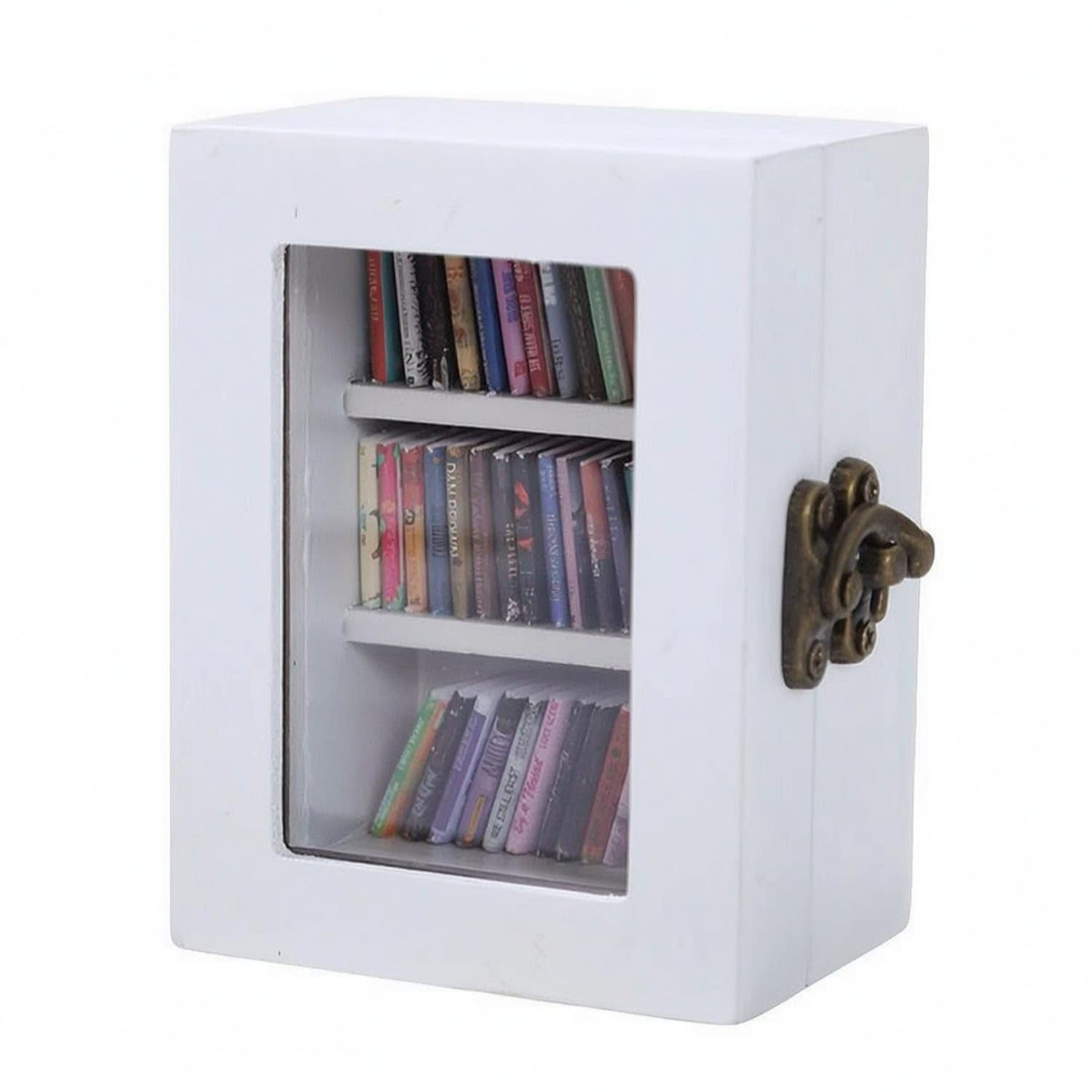 Three Shelves Wooden Bookshelf Ornament White Metal Mini | Interior Layout Construction Display Decorative Metal Mini White-image-8