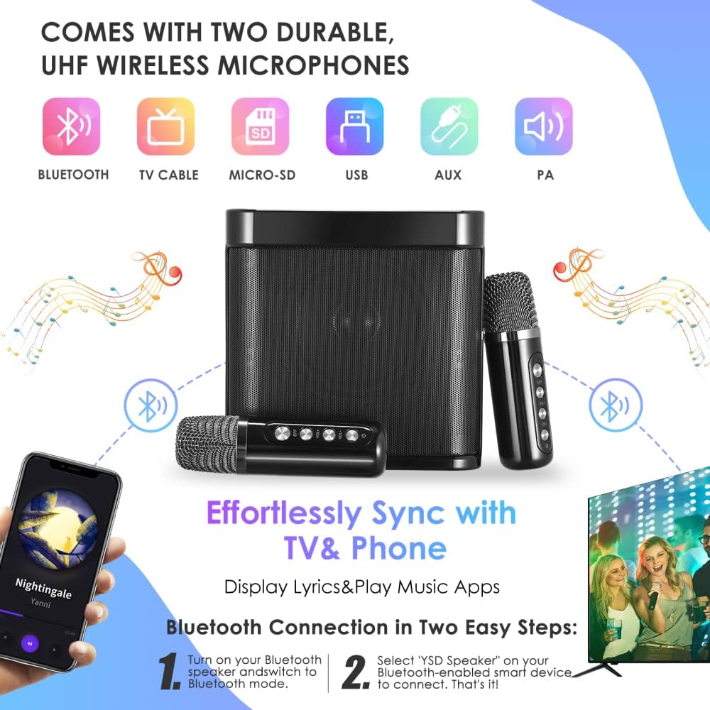 GJCrafts Bluetooth Karaoke Machine, Portable Karaoke System With 2