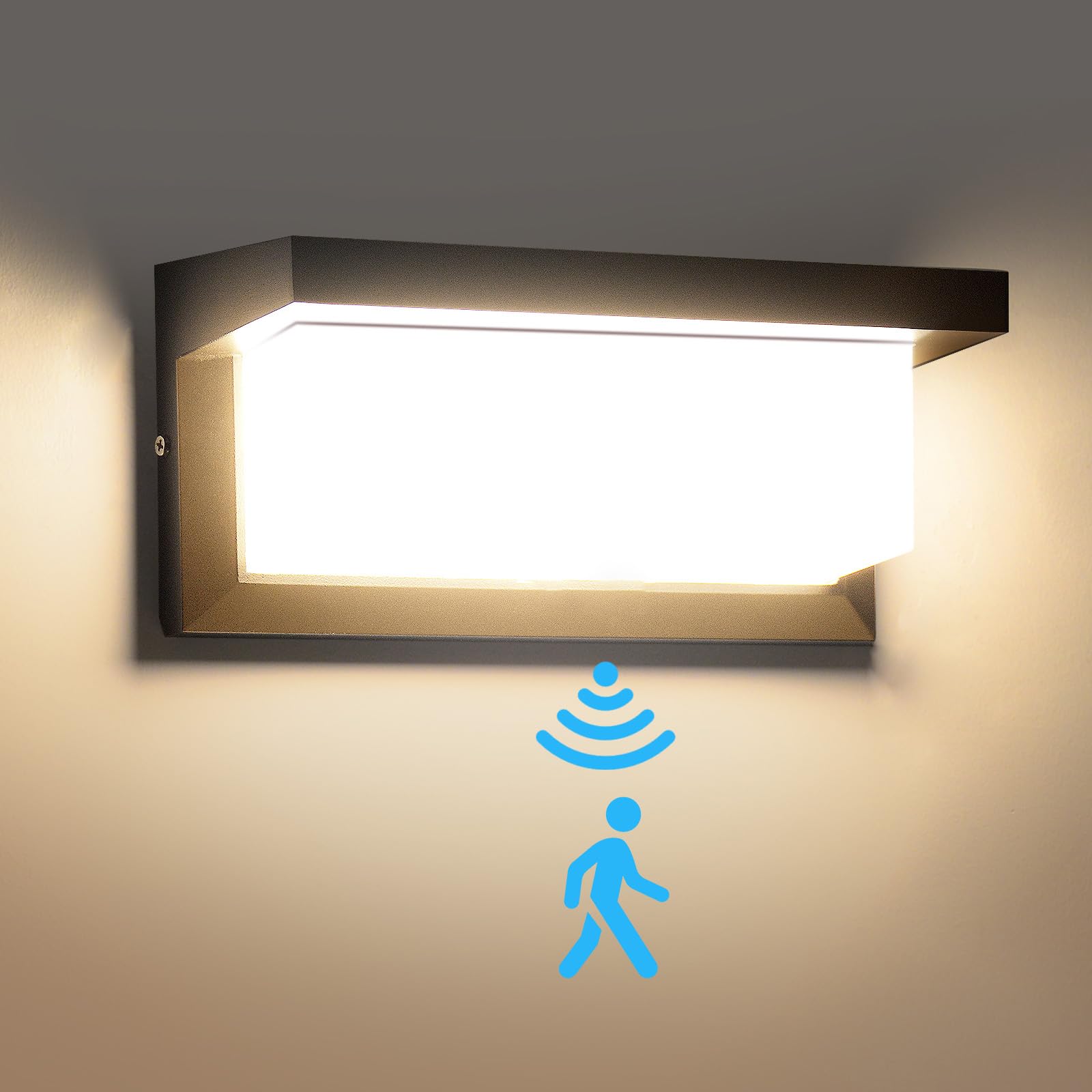 Audor Wandleuchte mit Bewegungsmelder, 18W Bewegungsmelder Aussen Wasserdicht IP65 LED Wandlampe Warmweiß Wandleuchte Innen/Aussen für Wohnzimmer Schlafzimmer Treppenhaus Flur