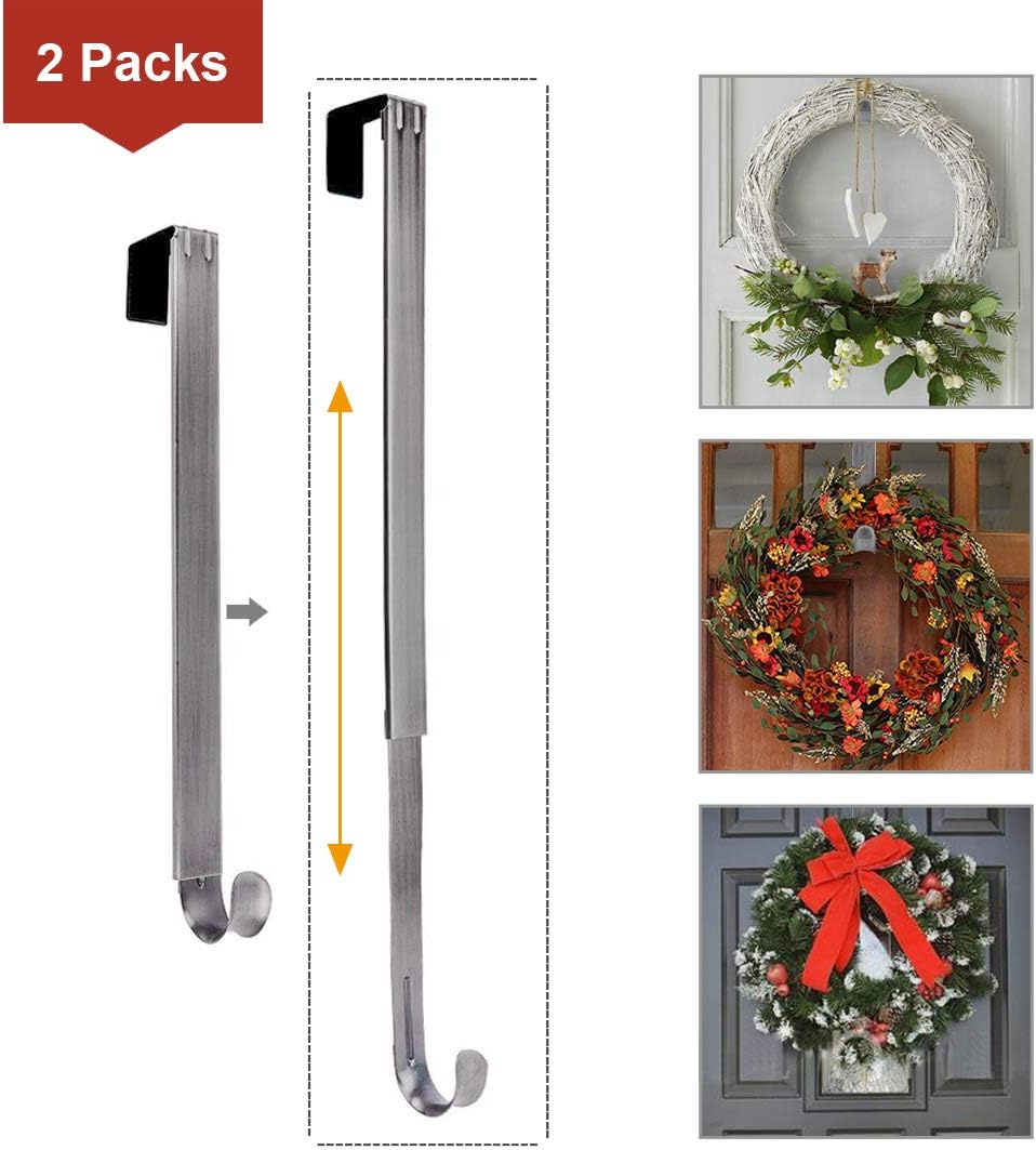 LBSUN Wreath Hanger, Adjustable Over The Door Wreath Hanger & Wreath Holder & Wreath Hook for Door (2-Pack Nickel)