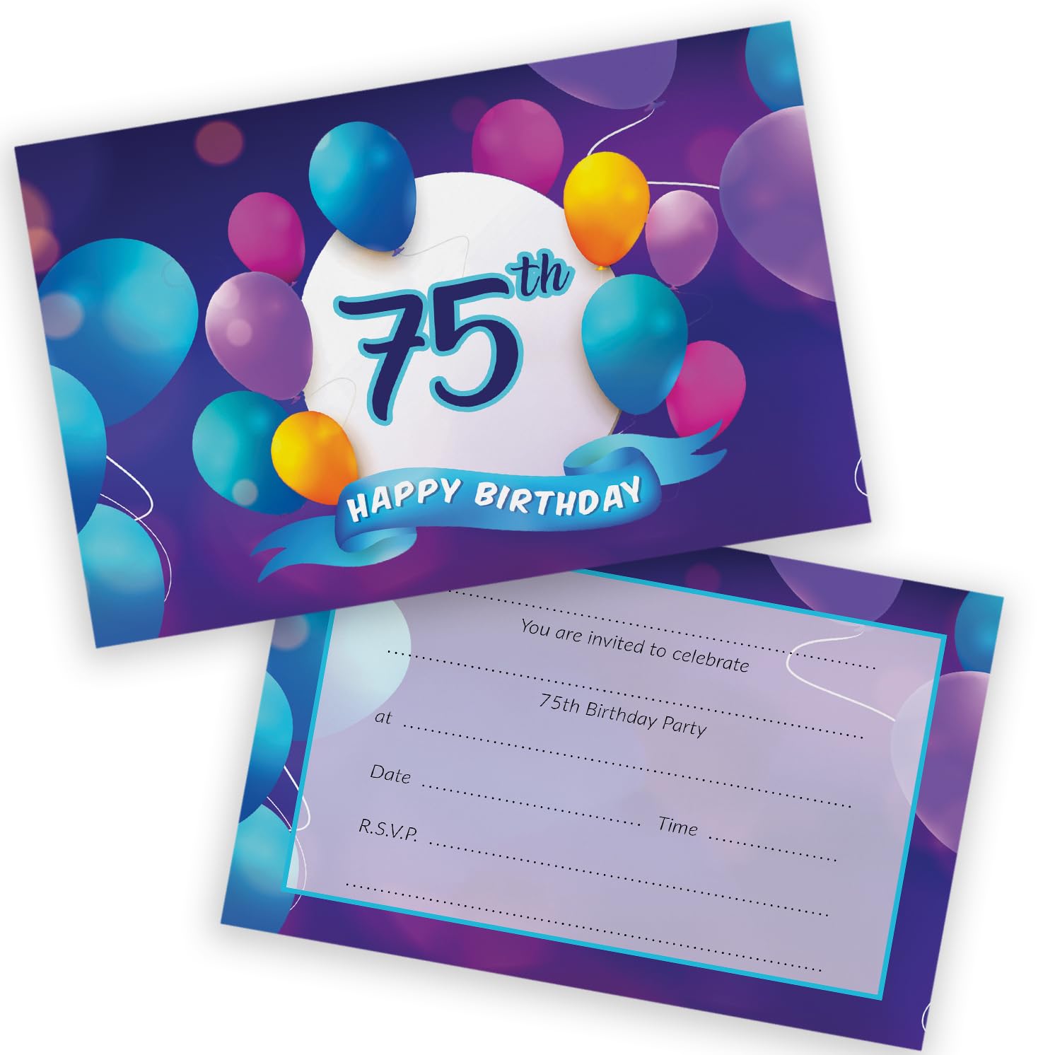 75th Birthday Party Invitations Men Women - Happy Balloons 36 Pack - Adults Birthday Invitations for Friends Family A6 Bday Party Invites Invitation Cards with Folding Envelopes