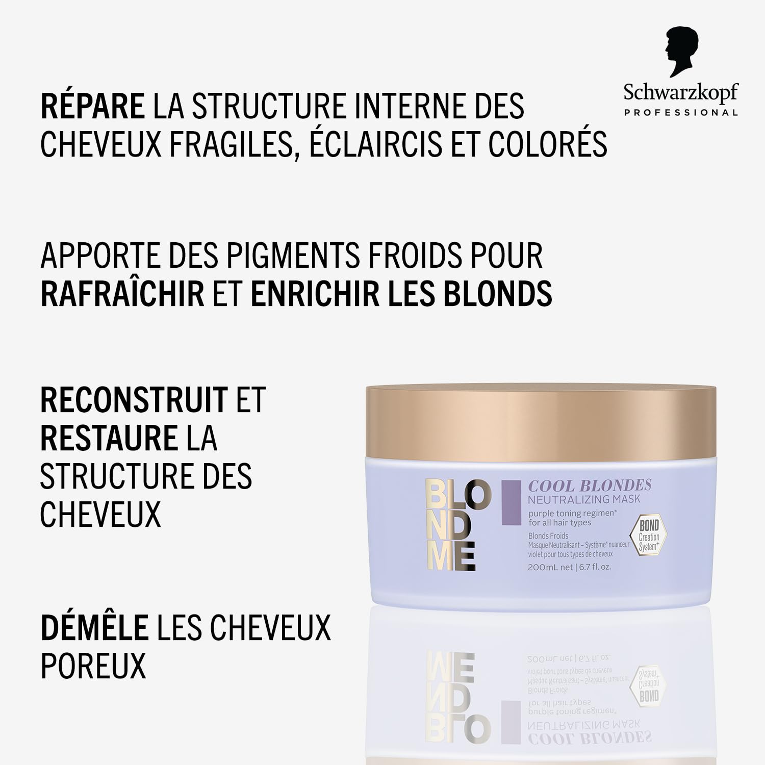 Schwarzkopf Professional BLONDME Cool Blondes Masque Neutralisant Cheveux Colorés Éclaircis 3D Bond Creation Technology Complexe De Protéines Fleur De Velours Rafraîchissant Adoucissant 200 ml