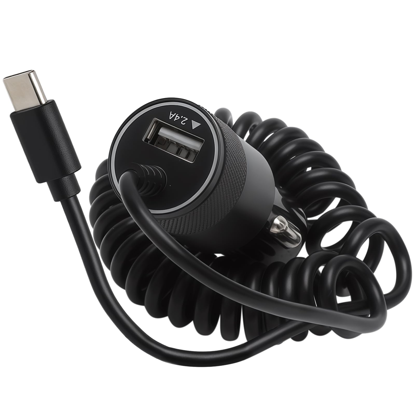 Zapalniczka USB C 2 porty ładowarka samochodowa USB C z kablem sprężynowym typu C o długości 1,2 m, ładowarka samochodowa do telefonu komórkowego Samsung S25/S24/S23/S21/A55/A16/Z Fold6/Z Flip 3