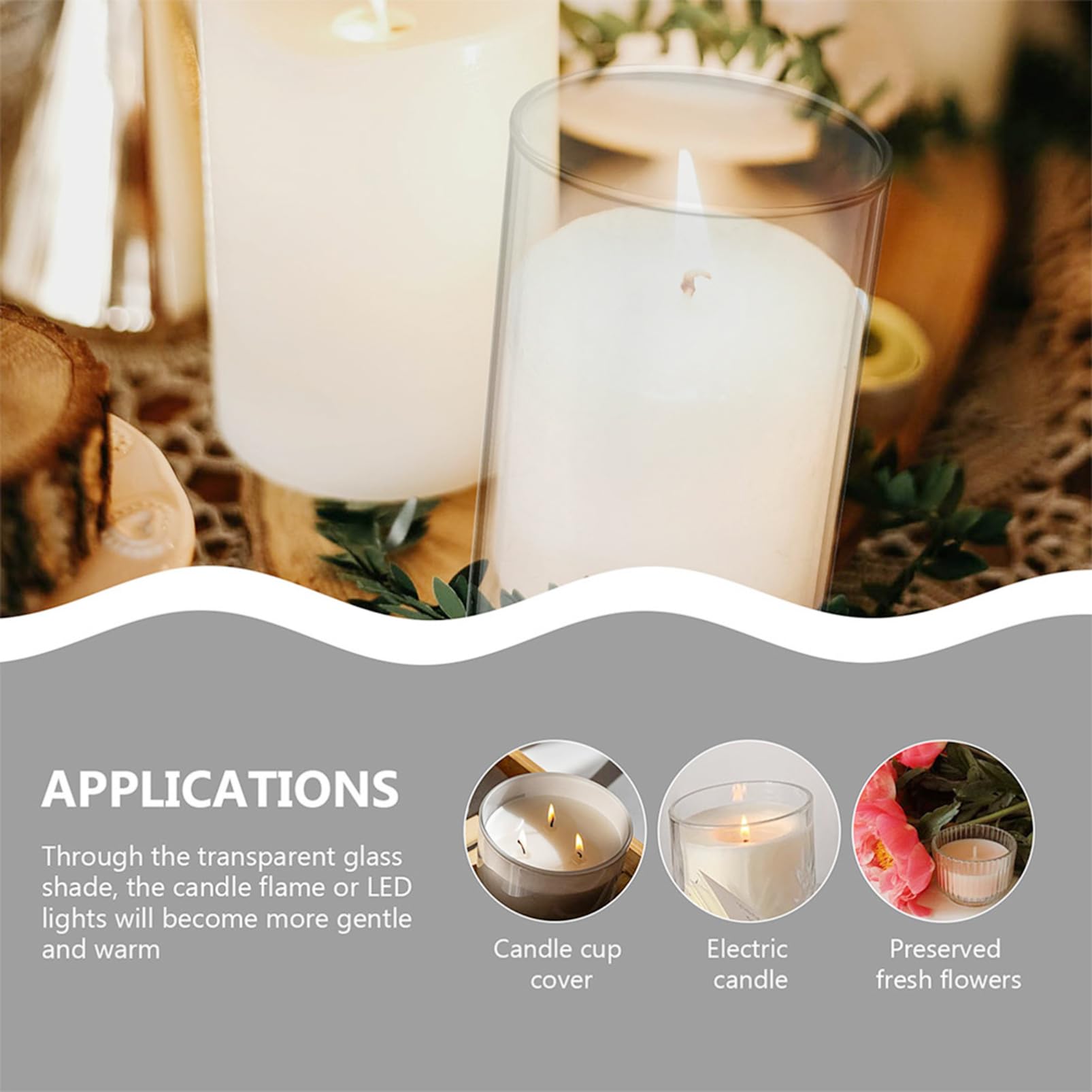 Paralume in Vetro per Candele 4 Pezzi in Vetro Borosilicato | Forma Cilindrica, Funzione Antivento, per DIY e Fiori Freschi Stabilizzati