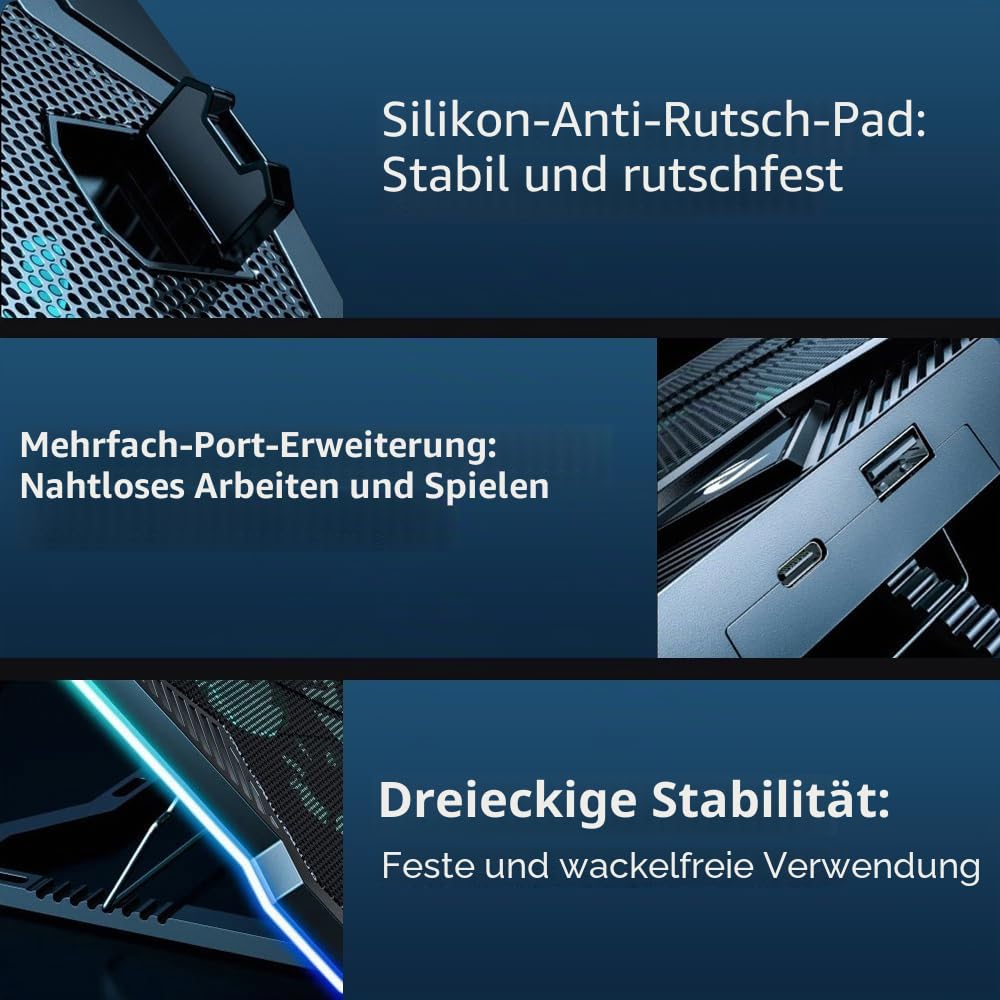 G-STORY Laptop Kühlpad,Laptop Kühlpads für 12-18 Zoll Notebook,10 Lüfter mit LEDs,Laptop Cooling Pad 8 höhenverstellbare Stände und 1 USB Port