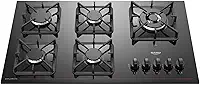 Cooktop a Gás 5 Bocas Preto com Mesa de Vidro e Tripla Chama Dako Diplomata Bivolt