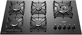 Cooktop a Gás 5 Bocas Preto com Mesa de Vidro e Tripla Chama Dako Diplomata Bivolt